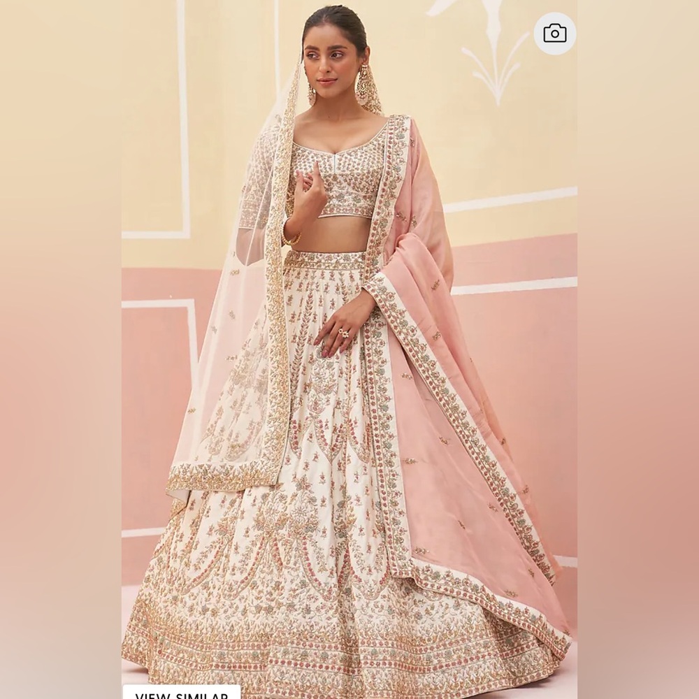 Angad Singh Elegant Embroidered Pink and Cream Bridal Lehenga